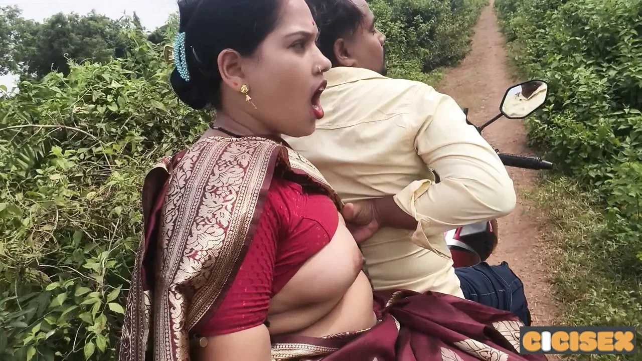 Indian Desi bihari village wife hard touch big boobs, by her lover, in running bike, in outdoor jungle